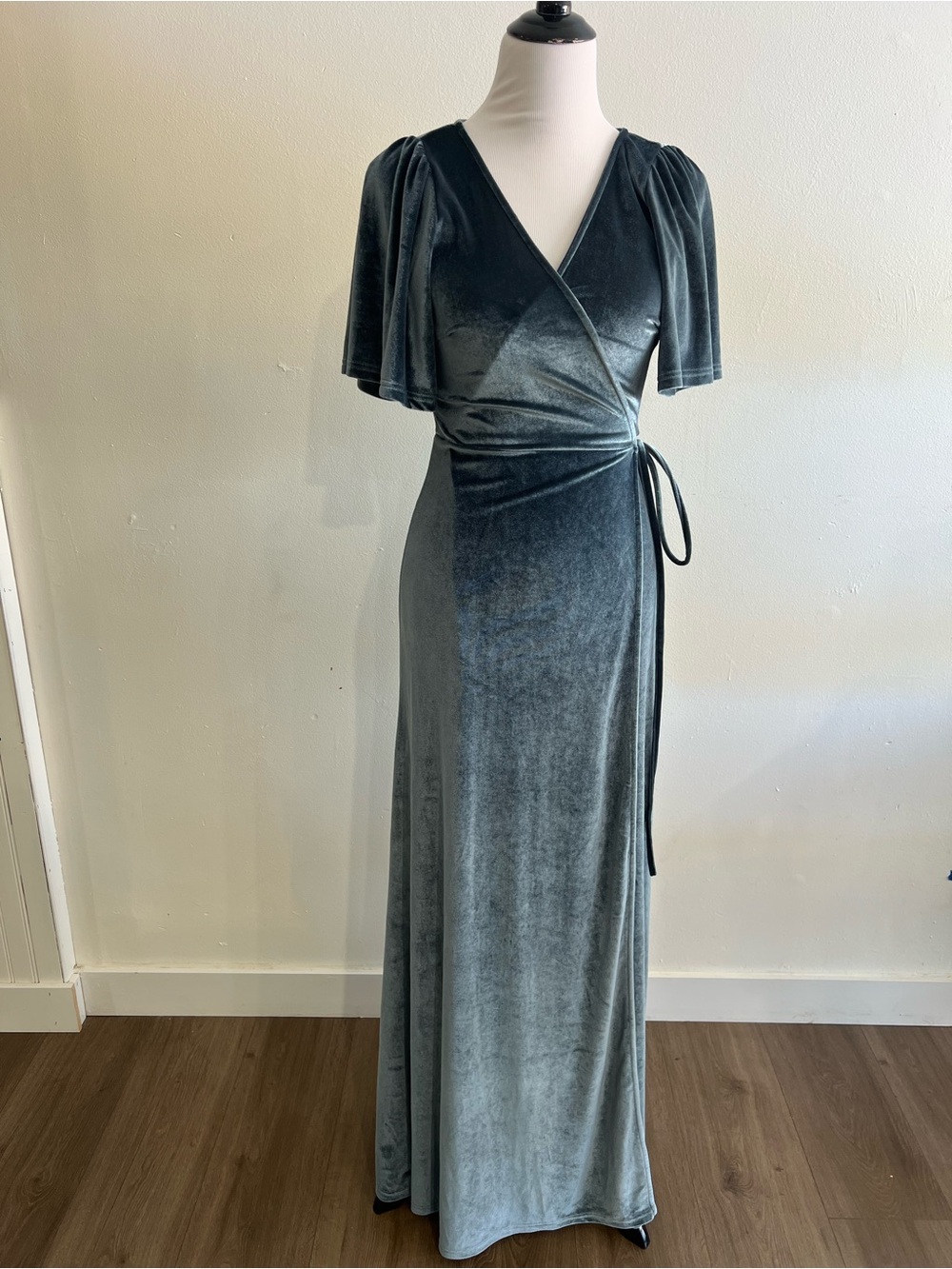 NWT Baltic Born Velvet Wrap Maxi Dress in Slate Blue-Grey